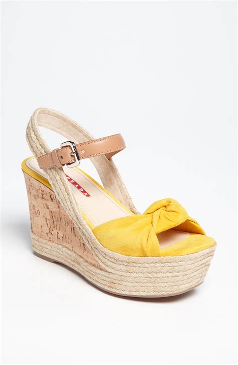 prada yellow wedge heel sandal|designer prada flat sandals.